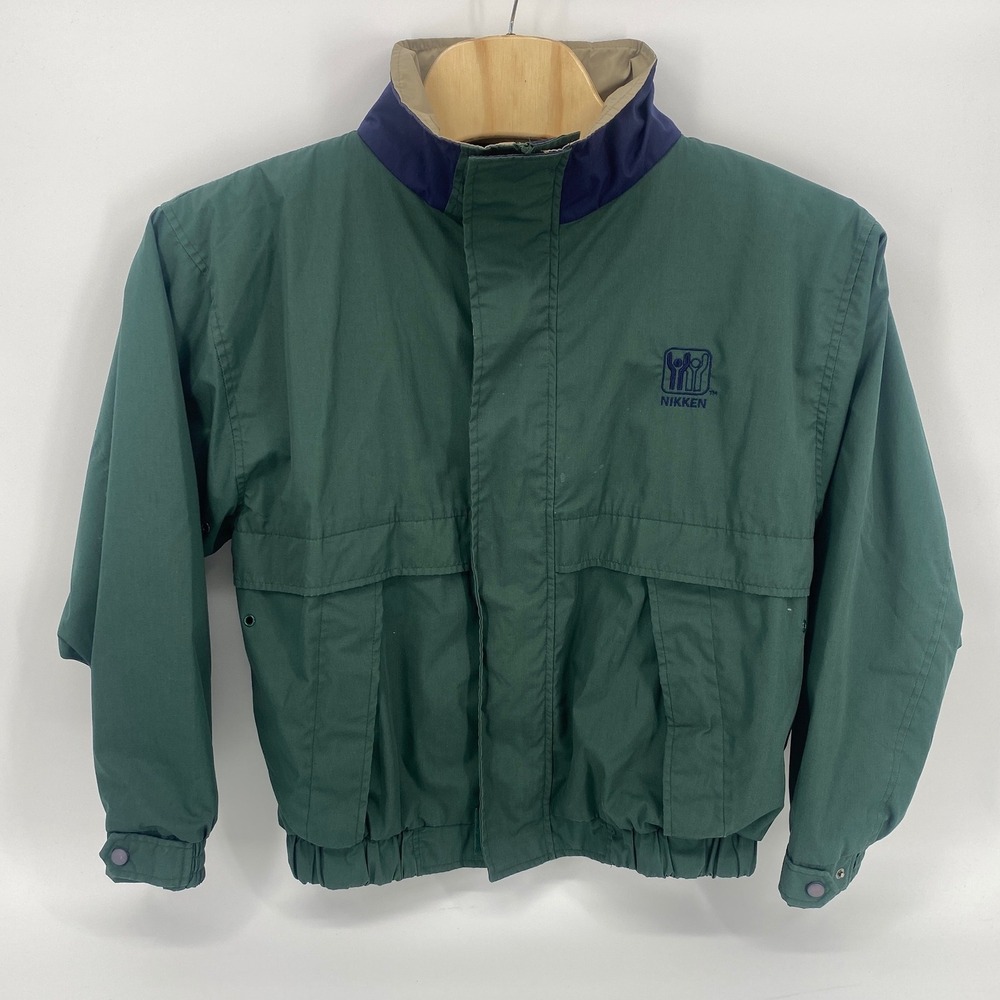 Nikken Windbreaker Jacket Medium Green Excellent Vintage Colorblock Corporate